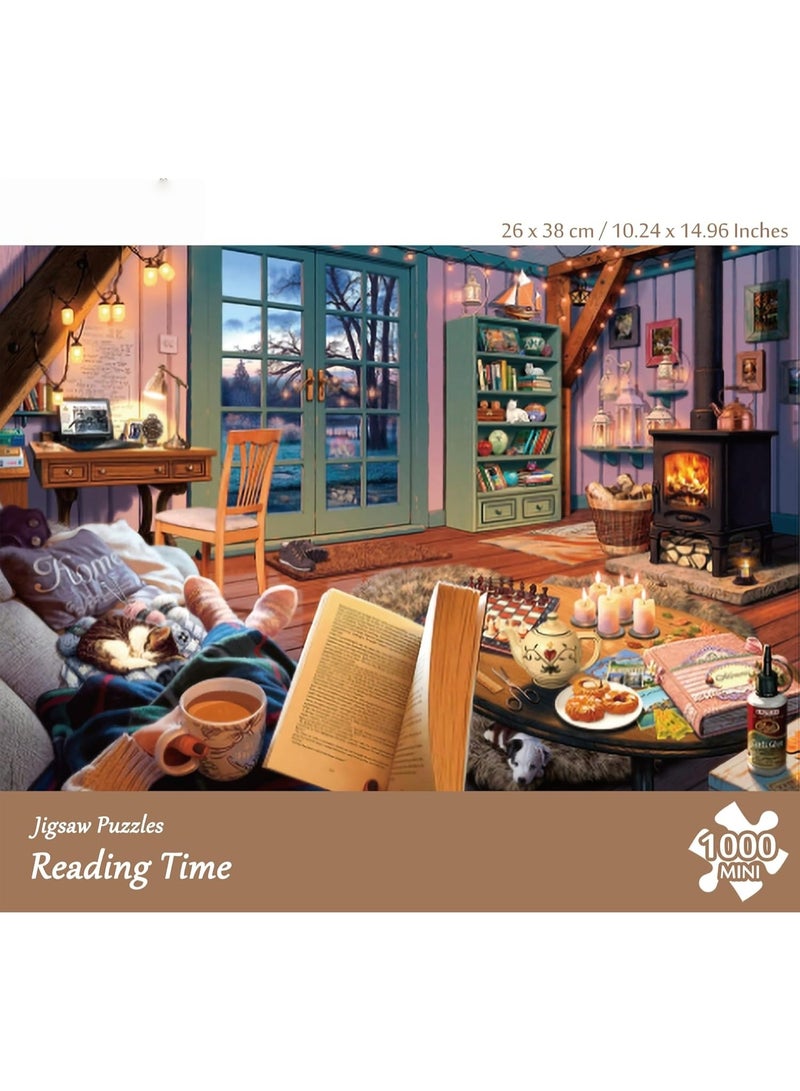 1000 Pieces for Adults Mini Puzzles Micro Pieces Challenging Difficult Puzzles Christmas Birthday Gift Game Toys Reading time 19.69 x 29.53 Inches - Image 2